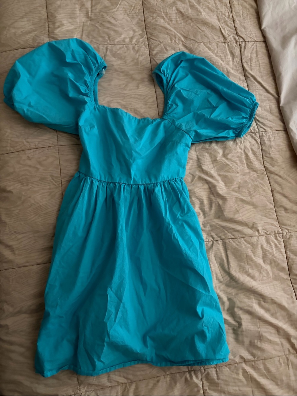 Turquoise Puff-Sleeve Mini Dress - Brand Unspecified